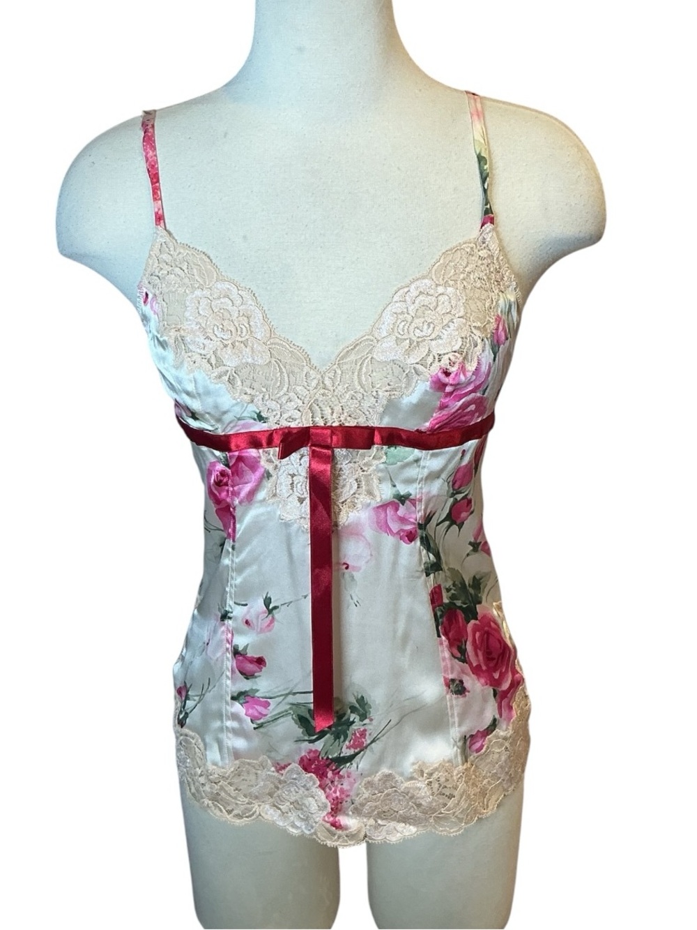 y2k Dolce & Gabbana silk Bralette Lace Trim Floral Print Cami Tank Top